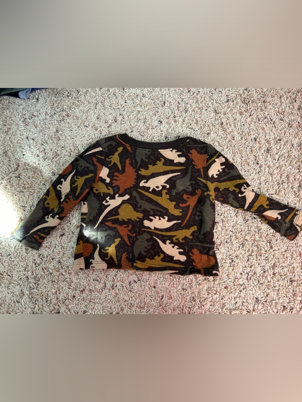 Kids Camo Dinosaur Long Sleeve Shirt - Green/Brown